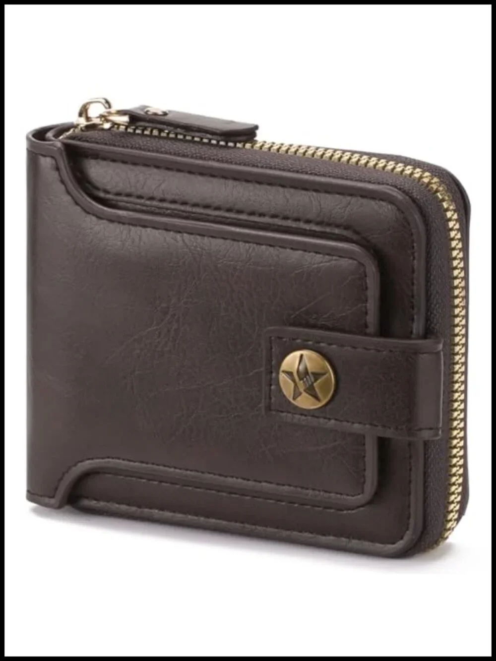 Men's Leather Bifold Wallet with ID Window, Zip Coin Pocket & 10 Card Slots